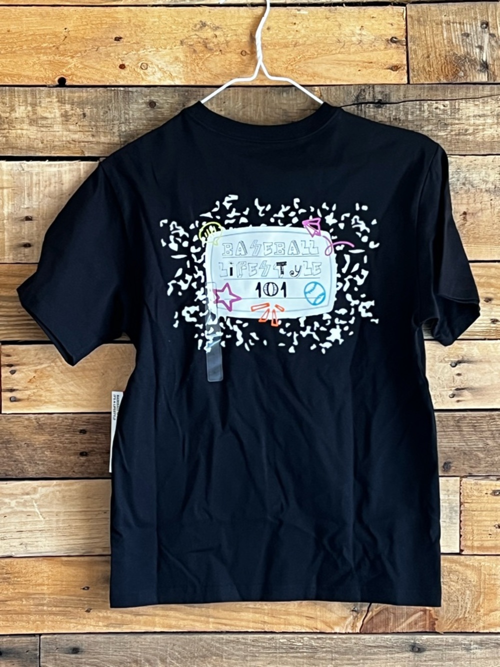 Kids Black Graphic Tee with Pastel Accents - Baseball Lifestyle 101
